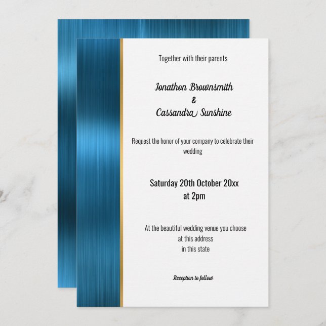 PRETTY BRUSHED TEAL GOLD 2 TRIM INVITATION (Front/Back)