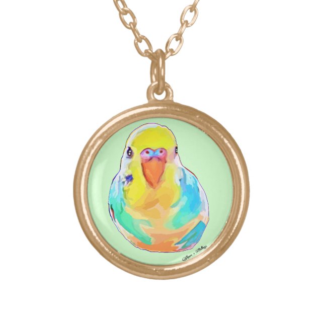 Pretty Budgerigar Parakeet Bird Keepsake Beautiful Gold Plated Necklace (Front)