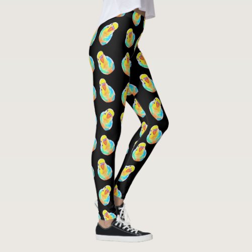 Pretty budgerigar parakeet bird tropical black leggings