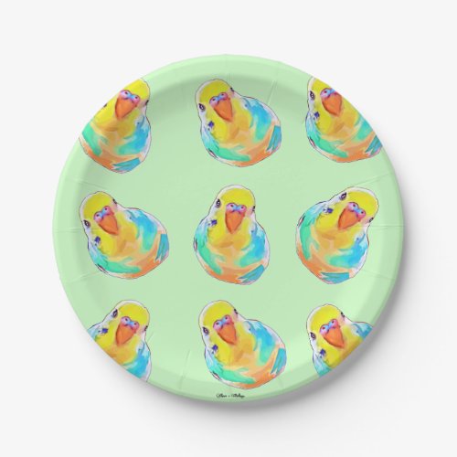 Pretty Budgerigar Parakeet Bird Watercolor Cute Paper Plates