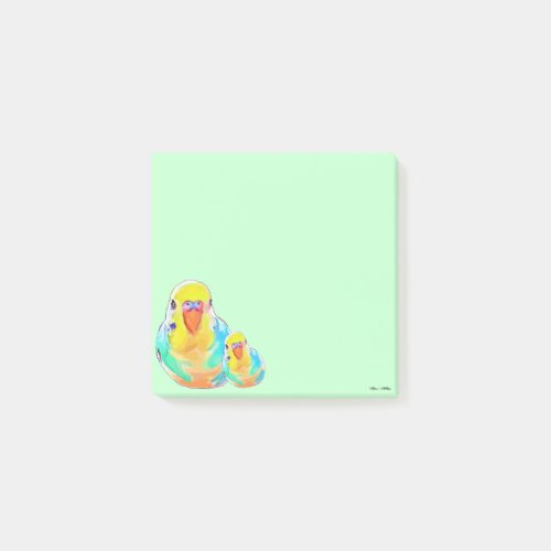 Pretty budgerigar parakeet birds green cute post_it notes