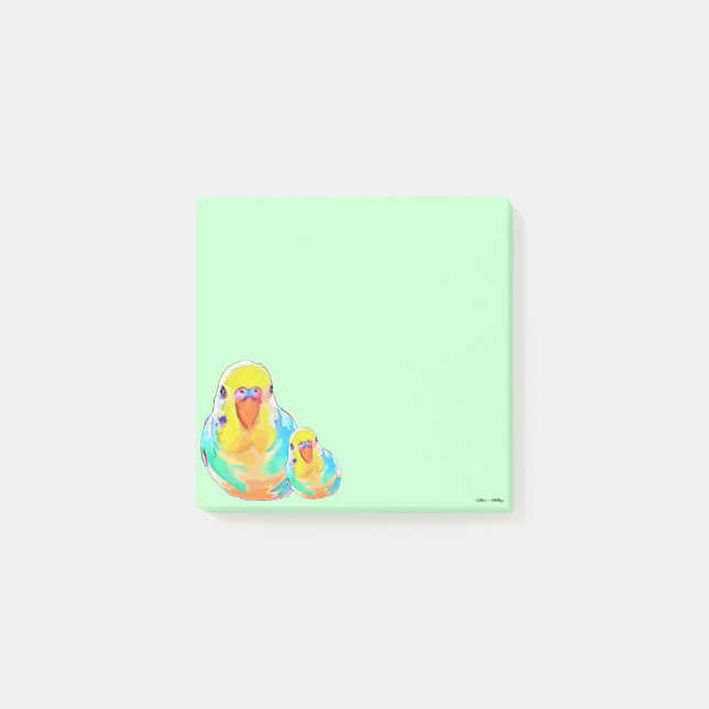 Pretty budgerigar parakeet birds green cute post-it notes (Front)