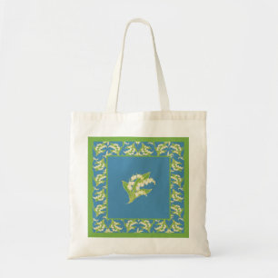 Pretty Budget Tote Bag: Lilies of the Valley, Blue Bag