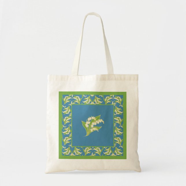 Pretty Budget Tote Bag: Lilies of the Valley, Blue Bag (Front)