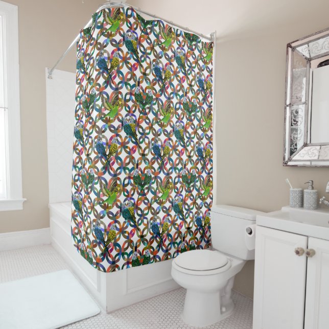 Pretty Budgies Shower Curtain (In Situ)