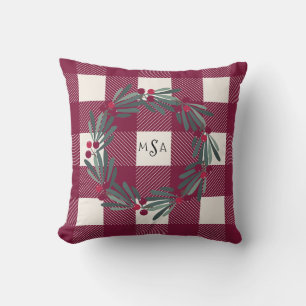 Pretty Buffalo Check Monogram Red Pretty Girly Throw Pillow