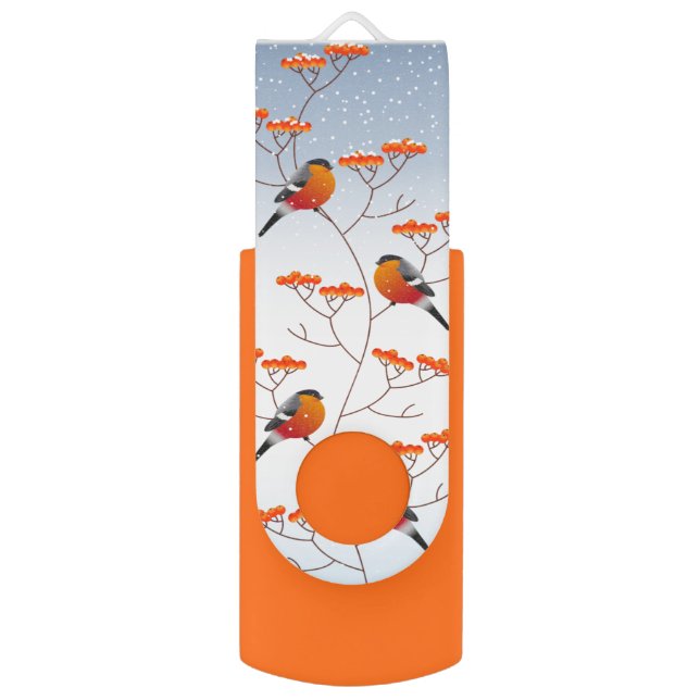Pretty Bullfinch Birds in Tree Art Flash Drive (Front Vertical)
