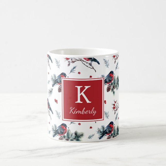 Pretty Bullfinches Personalized Holiday Mug (Center)