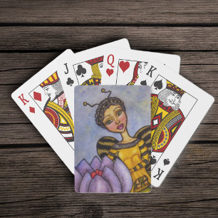 Pretty Bumble Bee Fairy Purple Flower Poker Cards
