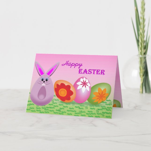 Pretty Bunny and Easter Eggs Holiday Card (Front)