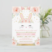 Pretty Bunny Girl Baby Shower / Blush Gold Rabbit Invitation (Standing Front)