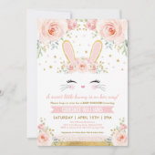 Pretty Bunny Girl Baby Shower / Blush Gold Rabbit Invitation (Front)