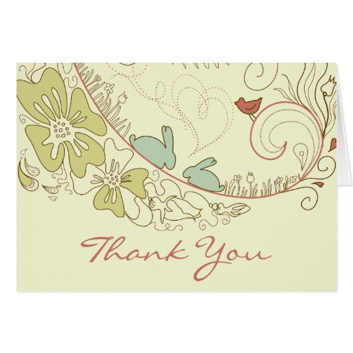 Pretty Bunny Rabbits, Flowers and Hearts Thank You Card