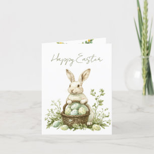 Pretty Bunny Watercolor Floral Easter  Holiday Card