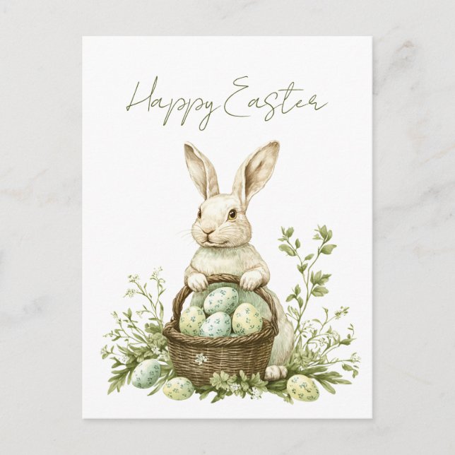 Pretty Bunny Watercolor Floral Easter  Holiday Postcard (Front)