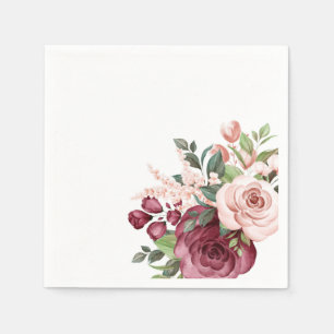 Pretty Burgundy and Pink Watercolor Flowers Napkins