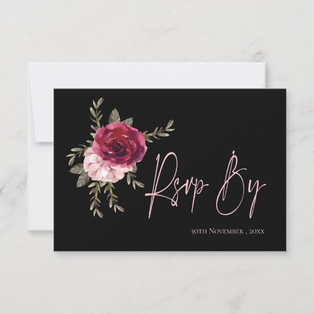 Pretty Burgundy Blush Floral Wedding RSVP Card (Front)