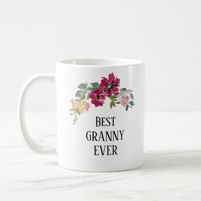 Pretty burgundy floral  best Granny  ever  Coffee Mug (Left)