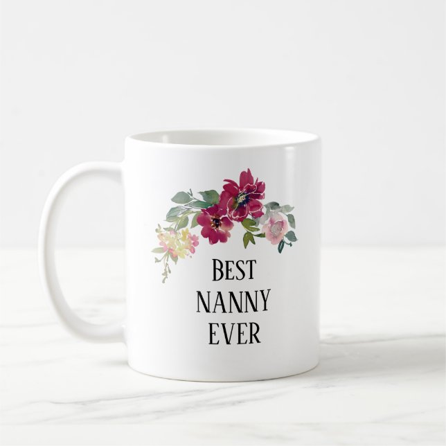 Pretty Burgundy floral  best Nanny  ever  Coffee Mug (Left)
