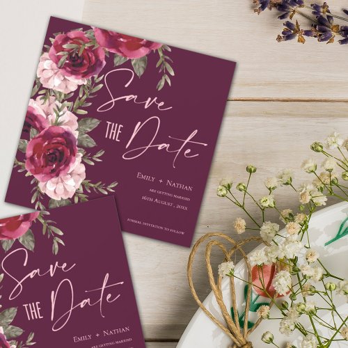 Pretty Burgundy Peach Floral Wedding Announcement 