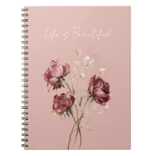 Pretty Burgundy Red Flowers Notebook