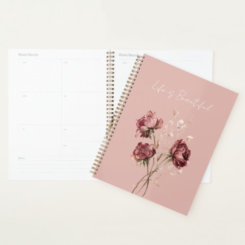 Pretty Burgundy Red Flowers Planner