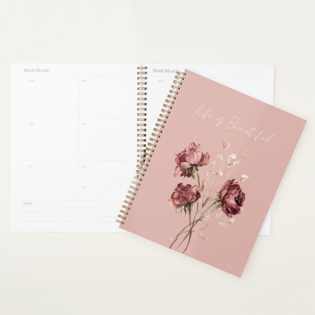 Pretty Burgundy Red Flowers Planner (Display)