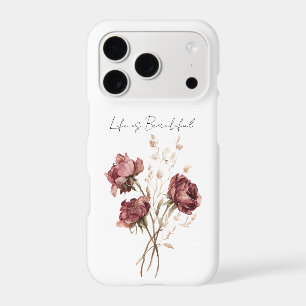 Pretty Burgundy Red Roses Floral iPhone 17 Pro Case