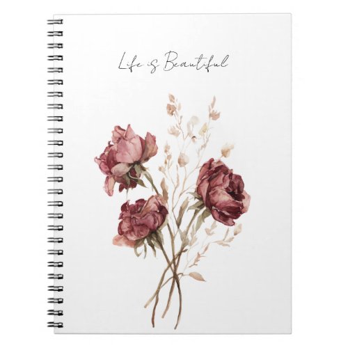 Pretty Burgundy Red Roses Floral Notebook
