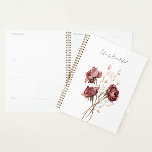 Pretty Burgundy Red Roses Floral Planner