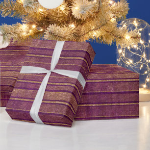 Pretty Burnt Orange Burgundy Distressed Stripes Wrapping Paper