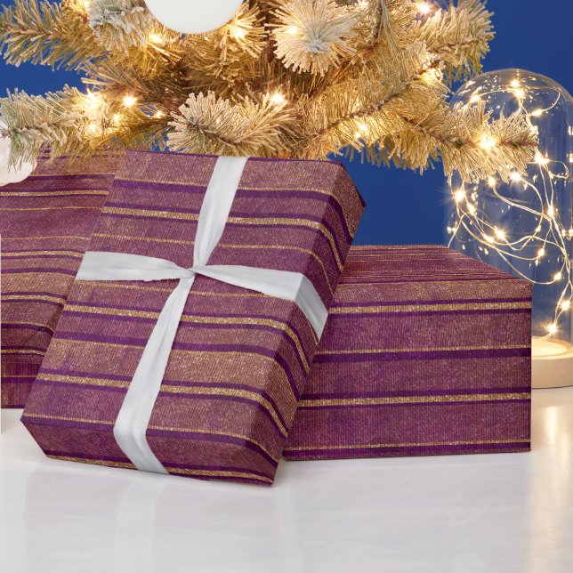 Pretty Burnt Orange Burgundy Distressed Stripes Wrapping Paper (Holidays)