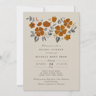 Pretty Burnt Orange Rust Floral Bridal Shower Invitation