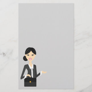 Pretty Business Woman Illustration With Black Hair Stationery