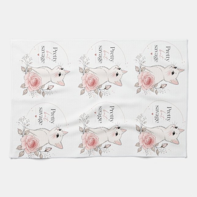 Pretty But Savage Kawaii Cat Rose Towel (Horizontal)