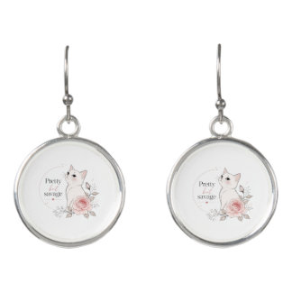 Pretty But Savage White Cat Rose Earrings