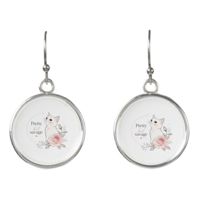 Pretty But Savage White Cat Rose Earrings (Front)