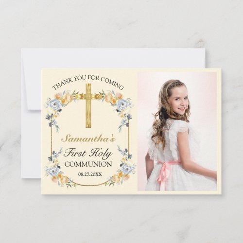 Pretty Buttercream Floral 1st Holy Communion  Thank You Card