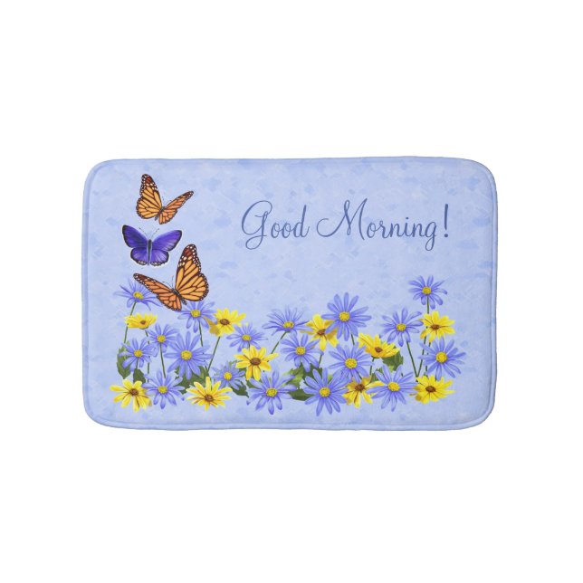 Pretty Butterflies and Daisies Spring Garden Bath Mat (Front)