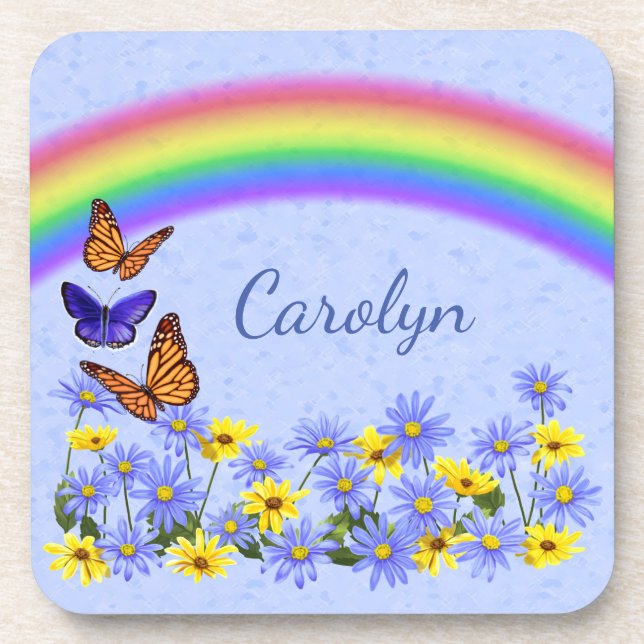 Pretty Butterflies and Daisies Spring Garden Drink Coaster (Front)
