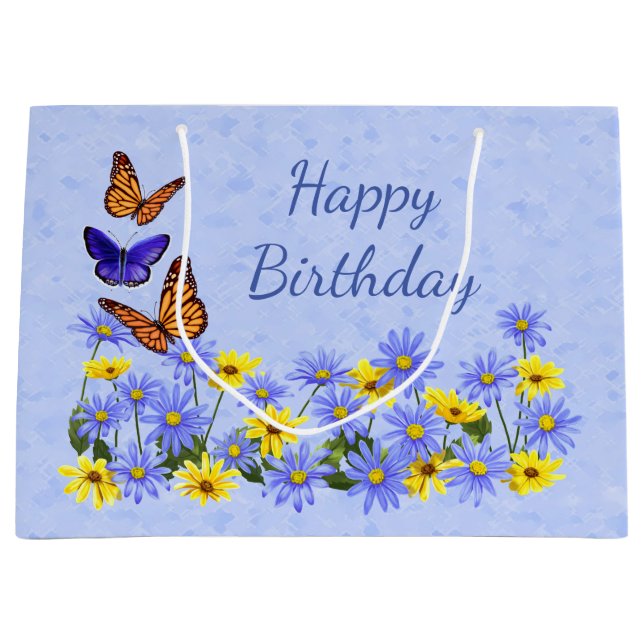 Pretty Butterflies and Daisies Spring Garden Large Gift Bag (Front)