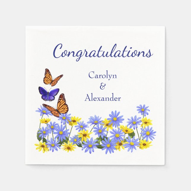 Pretty Butterflies and Daisies Spring Garden Paper Napkins (Front)