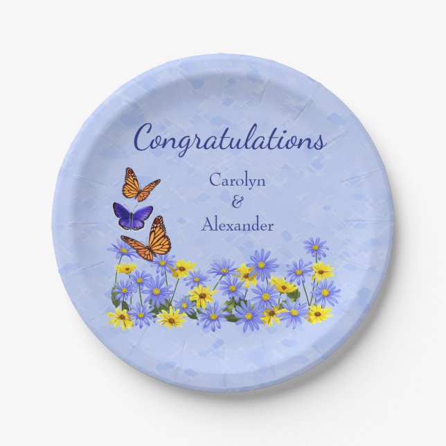 Pretty Butterflies and Daisies Spring Garden Paper Plates (Front)
