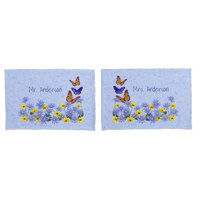 Pretty Butterflies and Daisies Spring Garden Pillow Case (Front-Set)