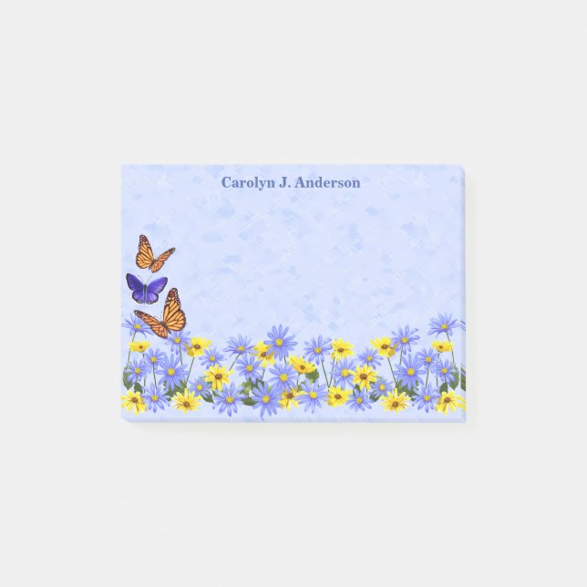 Pretty Butterflies and Daisies Spring Garden Post-it Notes (Front)