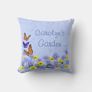 Pretty Butterflies and Daisies Spring Garden Throw Pillow