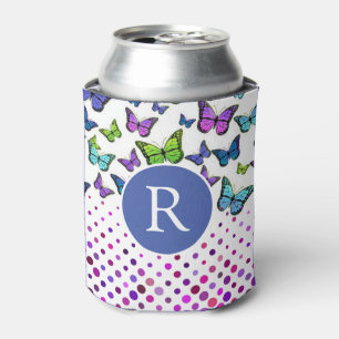 Pretty Butterflies and Dots Monogram Can Cooler