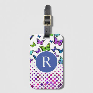 Pretty Butterflies and Dots Monogram Luggage Tag