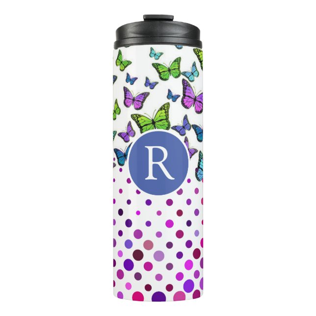 Pretty Butterflies and Dots Monogram Thermal Tumbler (Front)