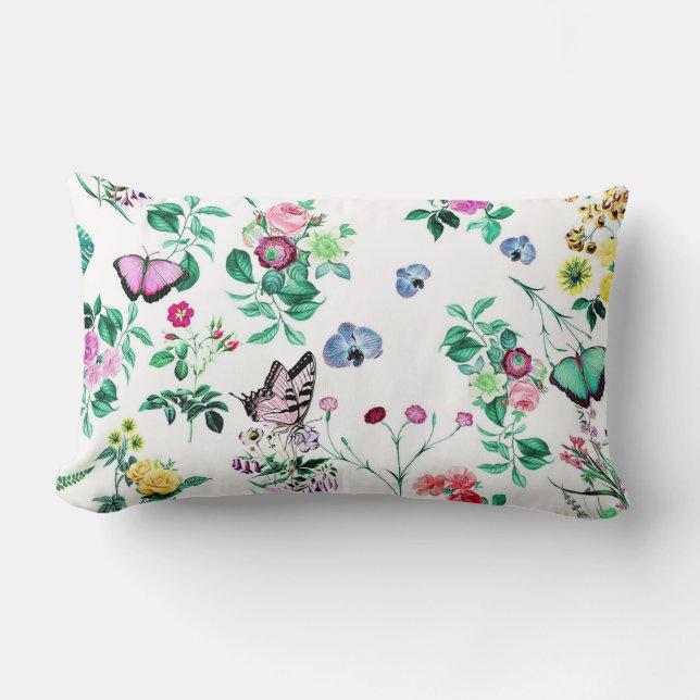 Pretty Butterflies and Flowers Lumbar Pillow (Front)